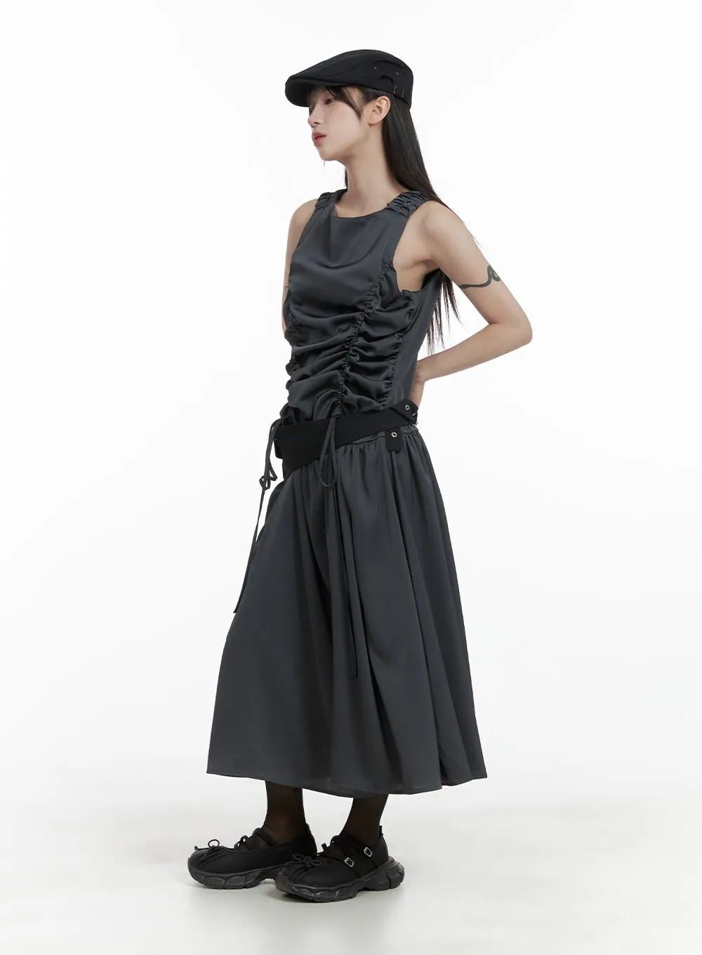 Shirred Sleeveless Maxi Dress CA404