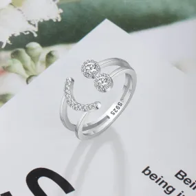 Smile Face Charm Jewelry - Resizable 925 Sterling Silver Finger Ring (GZ211)