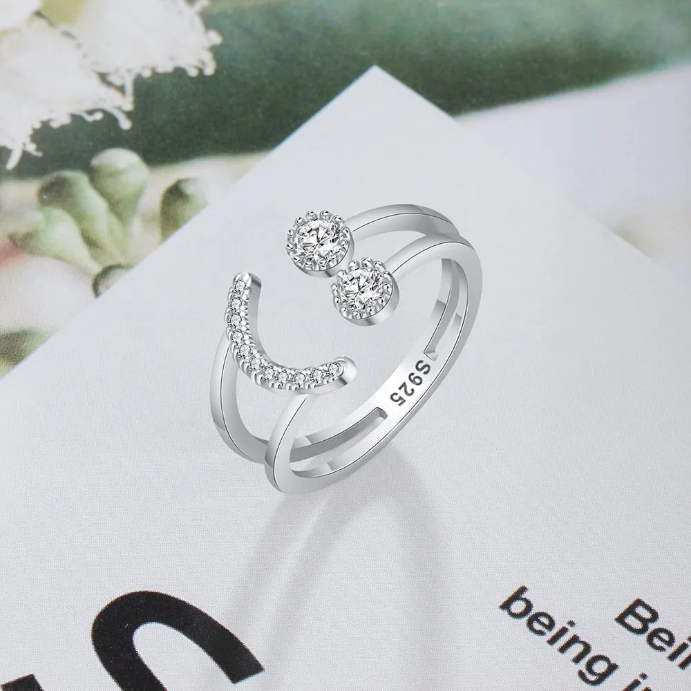 Smile Face Charm Jewelry - Resizable 925 Sterling Silver Finger Ring (GZ211)