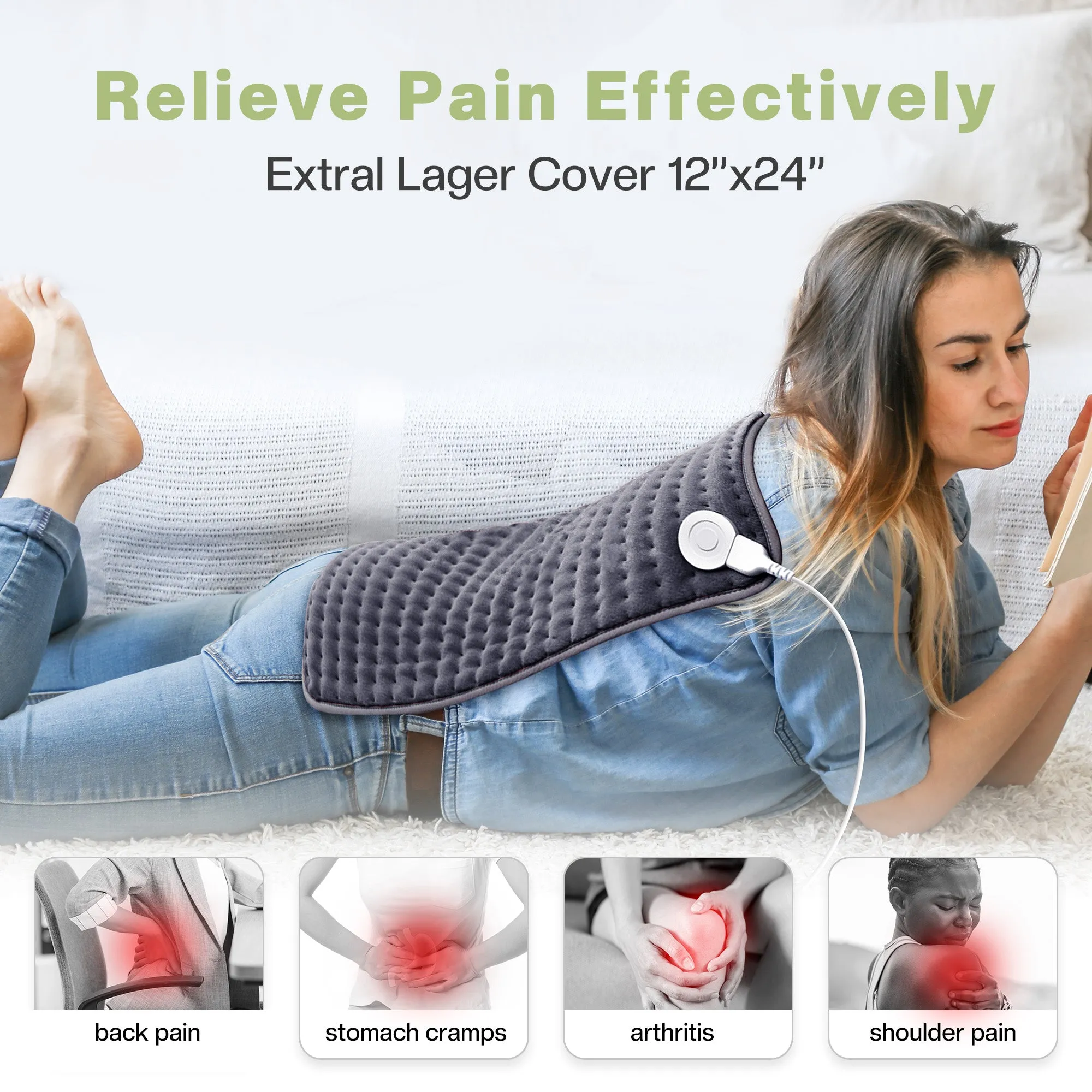 Snailax Electric Heating Pad for Back & Multiple Body Parts Pain Relief - SL-019M3-G