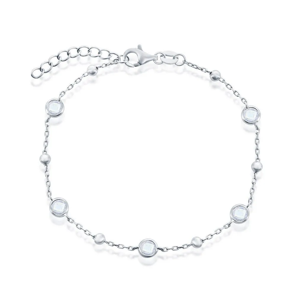 SS Bezel-Set CZ & Bead Bracelet