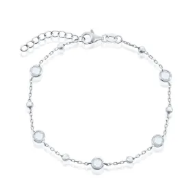 SS Bezel-Set CZ & Bead Bracelet