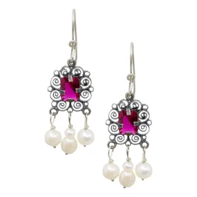 Sterling Silver Frida Kahlo Filigree Earrings with Crystals and Pearls