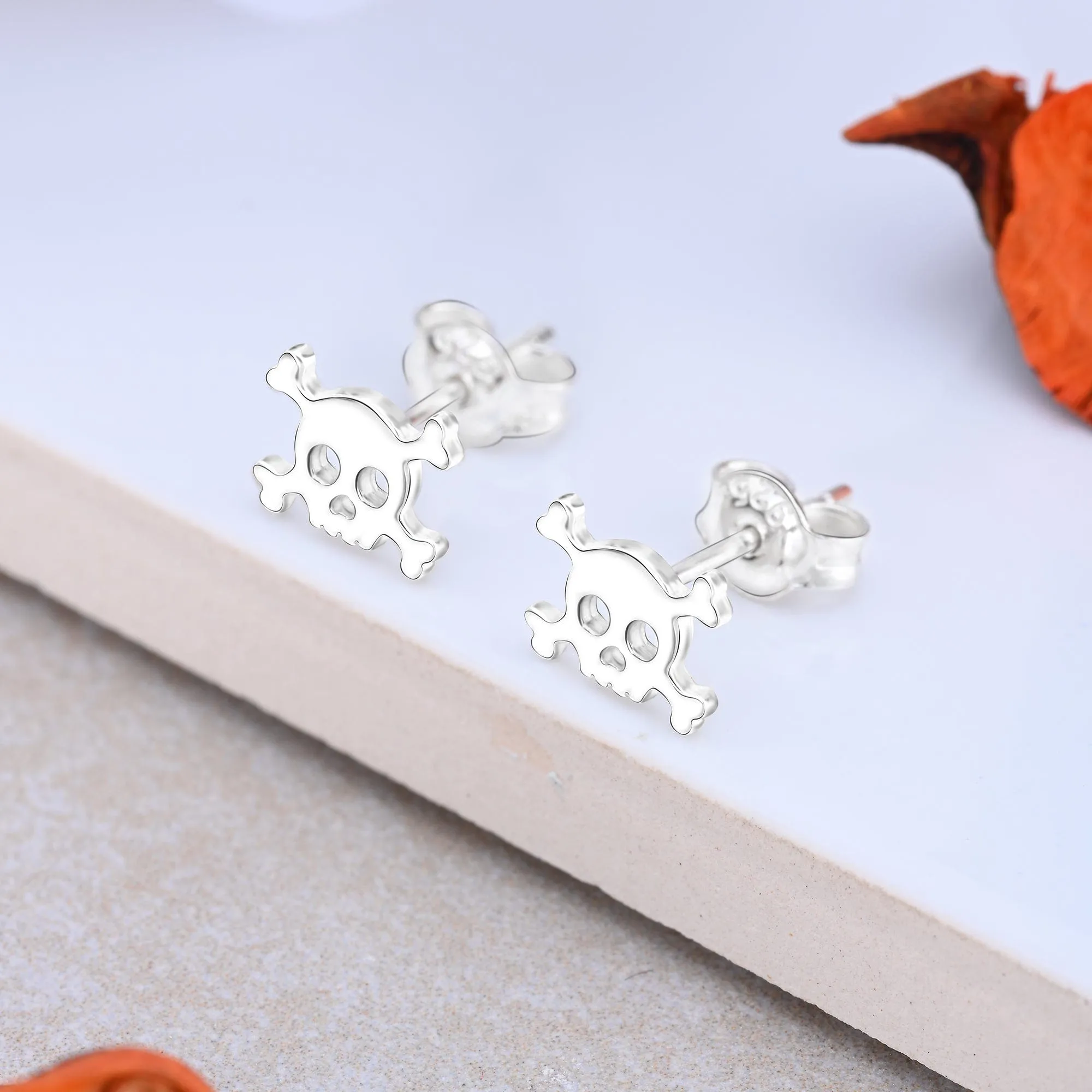 Sterling Silver Pirate Skull Stud Earrings