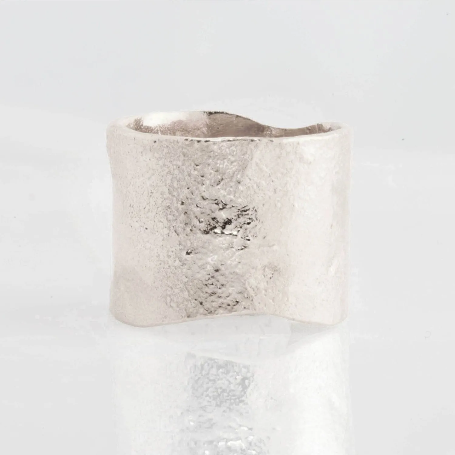 Sterling Silver Textured Extra Wide Ring in Semi-Polished