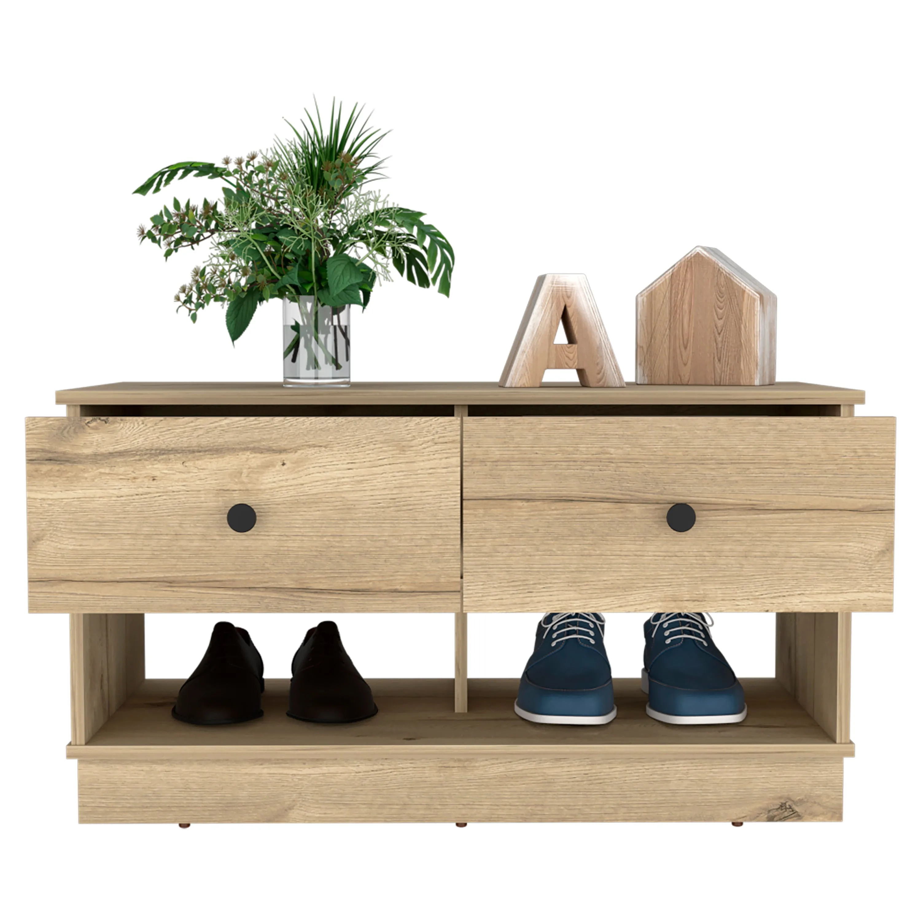 Storage Bench Beji Lower Shelf Two Drawers Light Oak