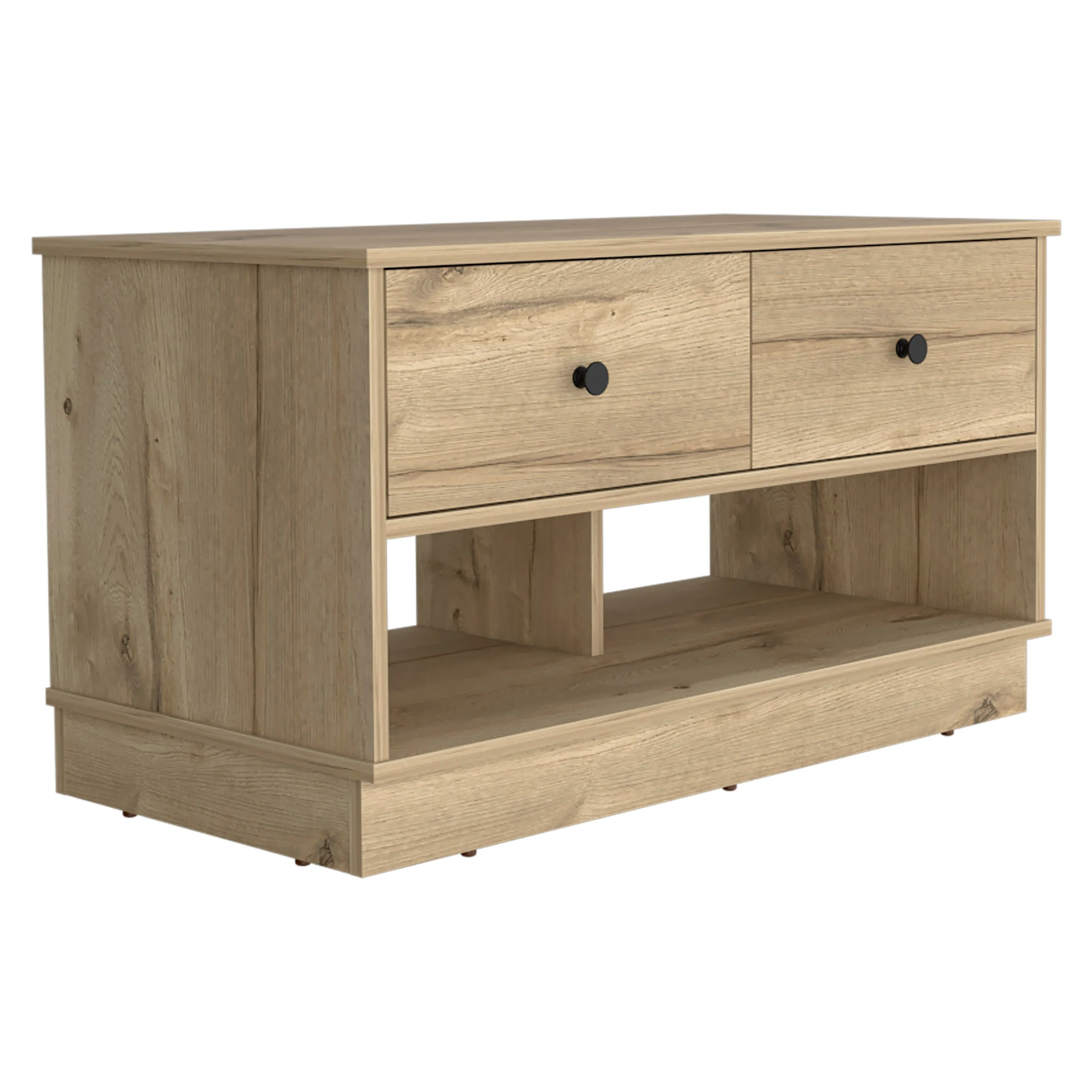 Storage Bench Beji Lower Shelf Two Drawers Light Oak