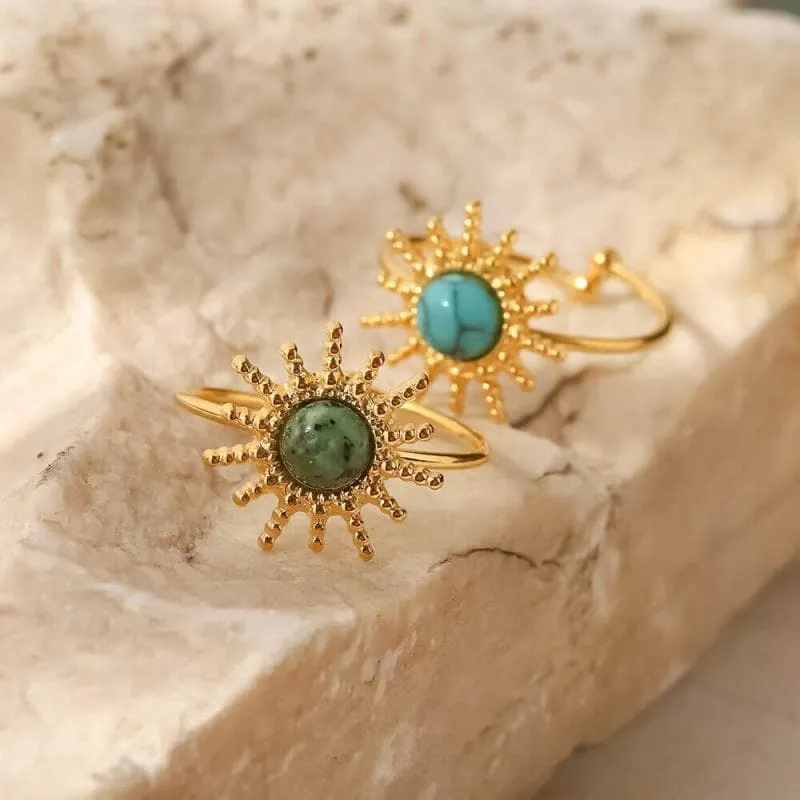 Sun Shaped Turquoise Open Rings