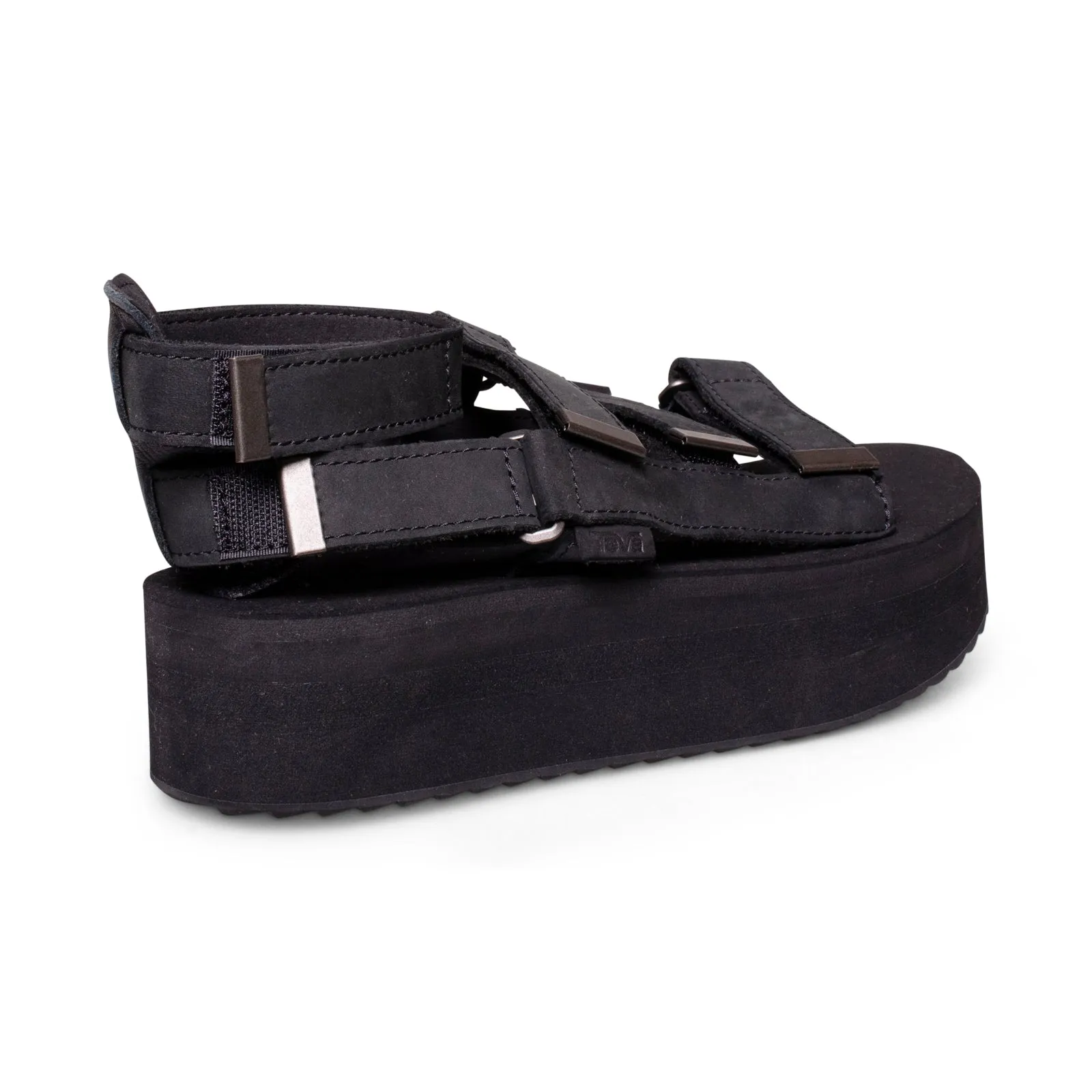 Teva Flatform Mevia Leather Black Sandals - Women's