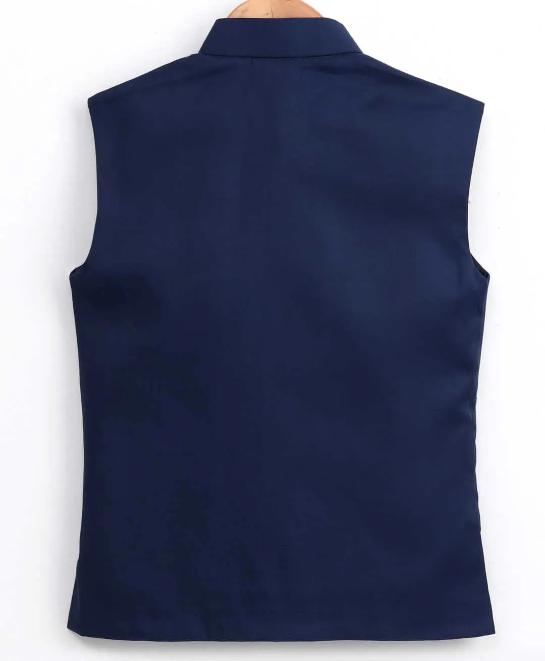 Vastramay Boy's Blue Cotton Blend Twill Nehru Jacket