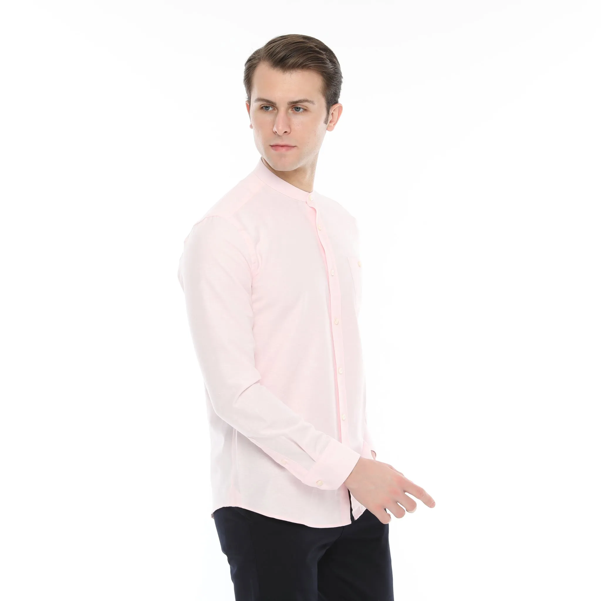 Xact Mens Grandad Collar Nehru Oxford Shirt 'Gustus' Long Sleeved - Slim Fit