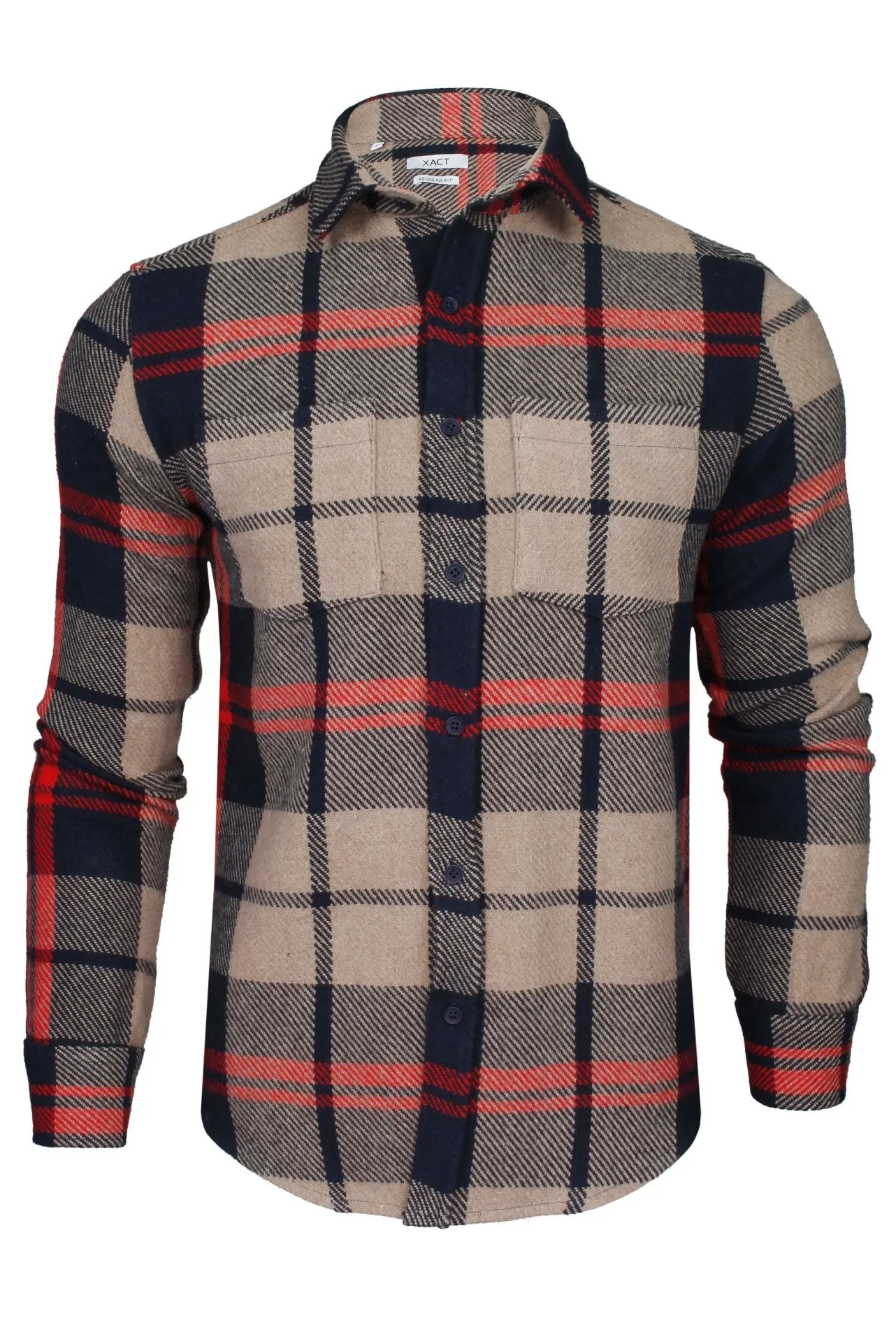 Xact Mens Heavy Flannel Plaid Check Lumberjack Over Shirt  Long Sleeved